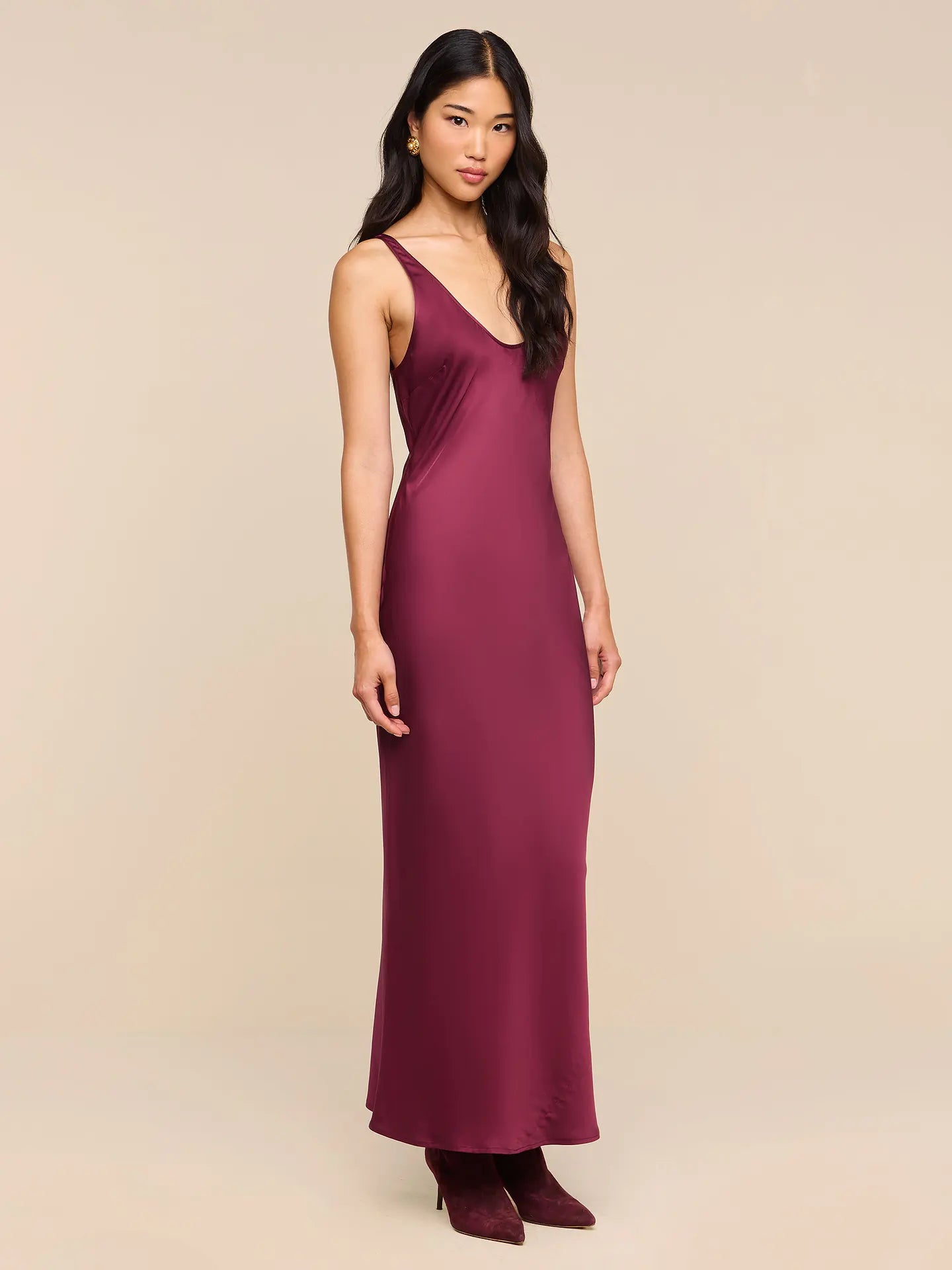 L'Agence Akiya Satin Maxi Dress Merlot Red