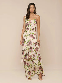 L'Agence Viola Assymetric Cowl Neck Gown Ecru Romantic Rose