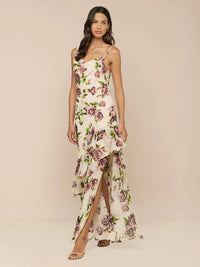 L'Agence Viola Assymetric Cowl Neck Gown Ecru Romantic Rose
