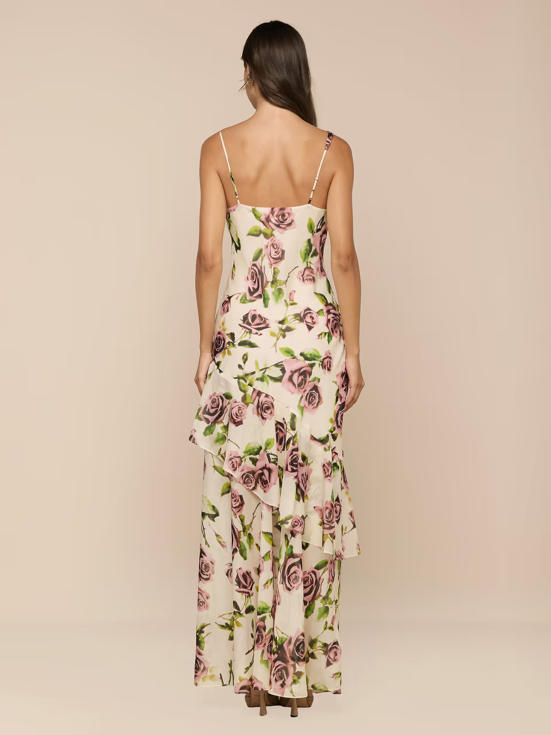 L'Agence Viola Assymetric Cowl Neck Gown Ecru Romantic Rose