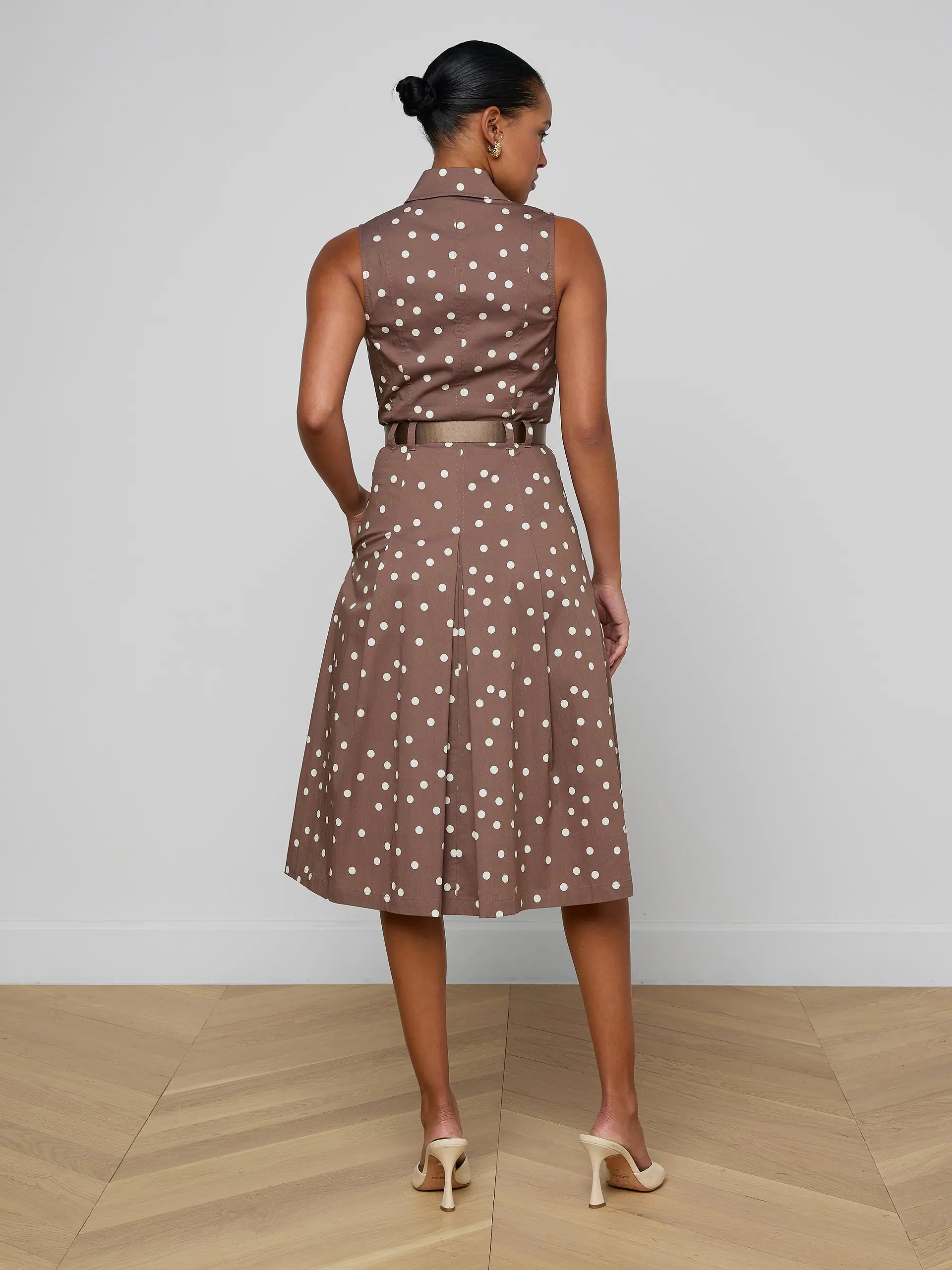 L'Agence Kylo Shirt Dress Cardamom-Ecru Polka Dot