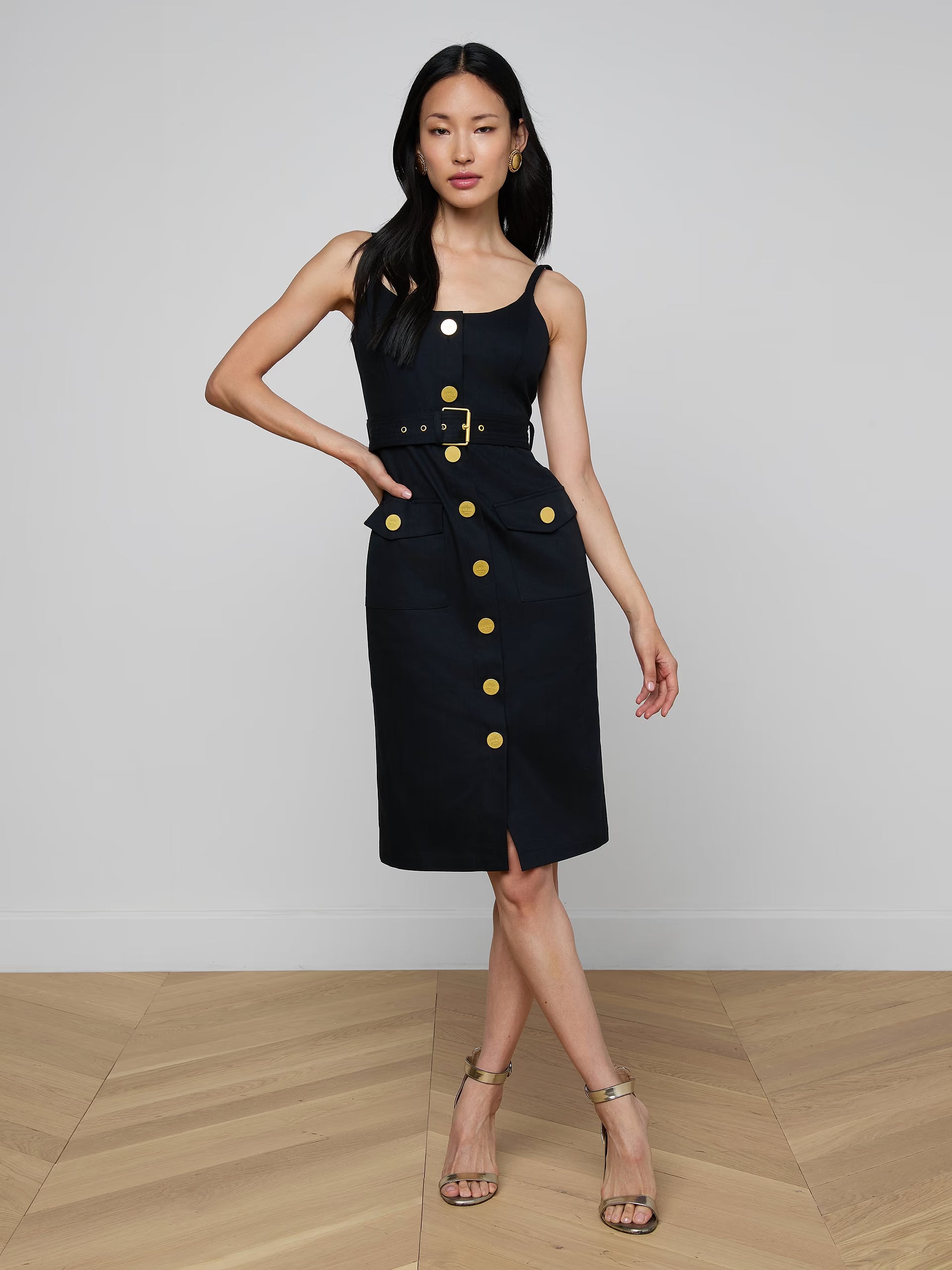 L'Agence Ida Button Front Tank Dress Black