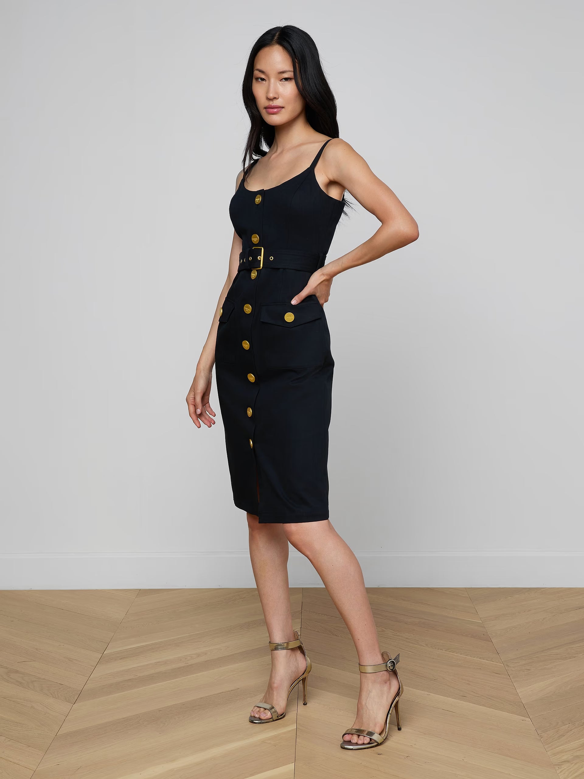 L'Agence Ida Button Front Tank Dress Black