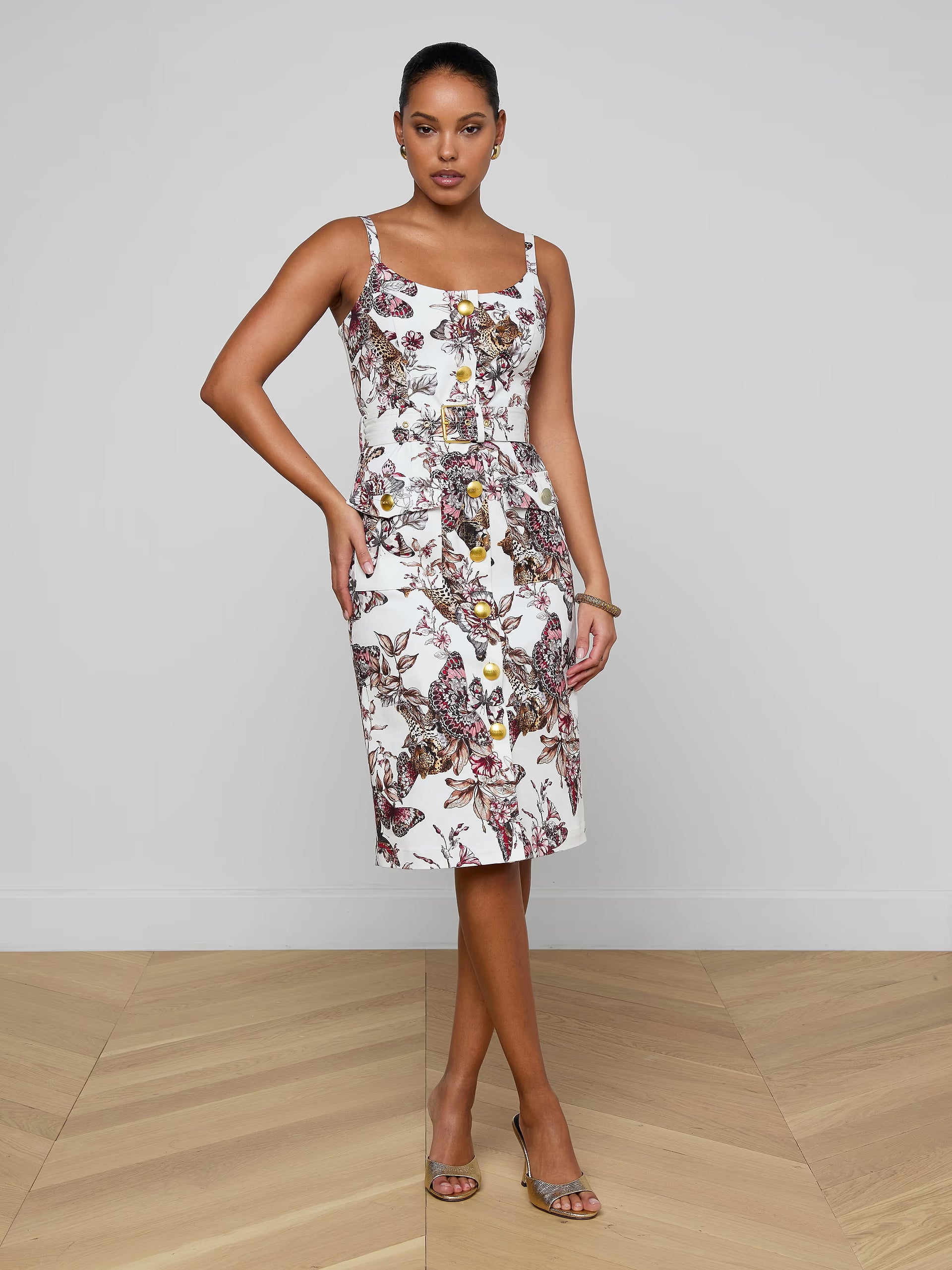 L'Agence Ida Dress White Multi Large Butterfly Jungle