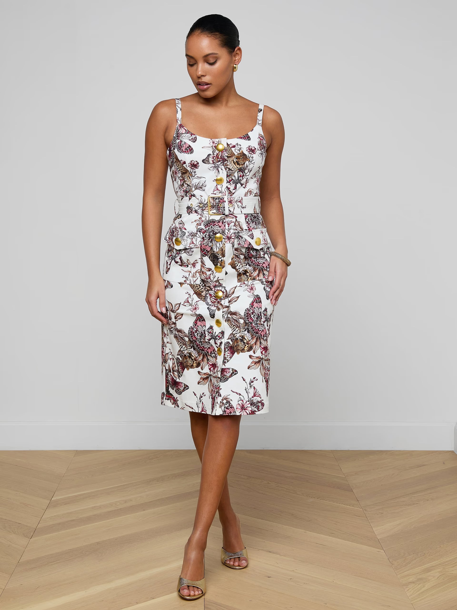 L'Agence Ida Dress White Multi Large Butterfly Jungle