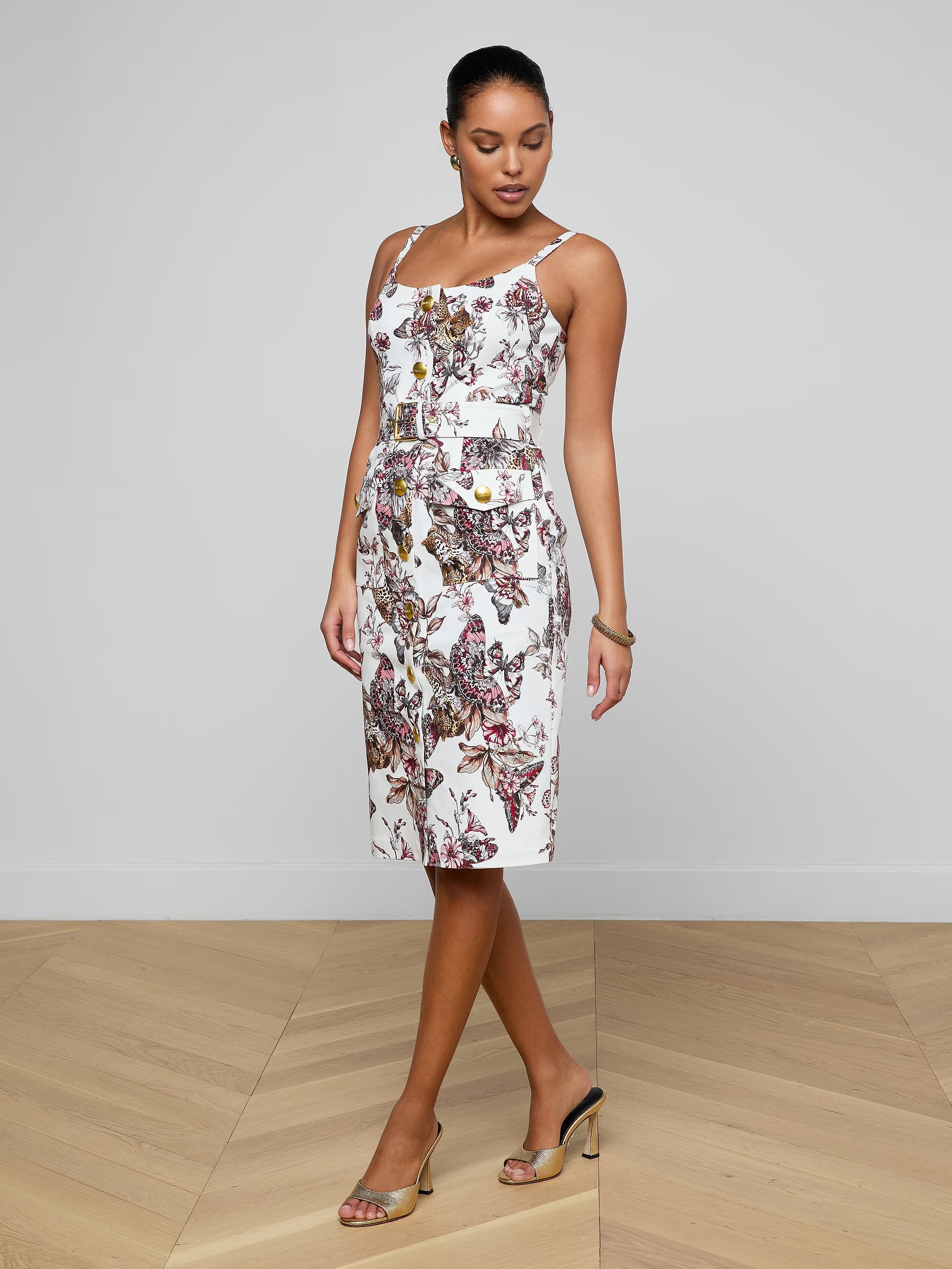 L'Agence Ida Dress White Multi Large Butterfly Jungle