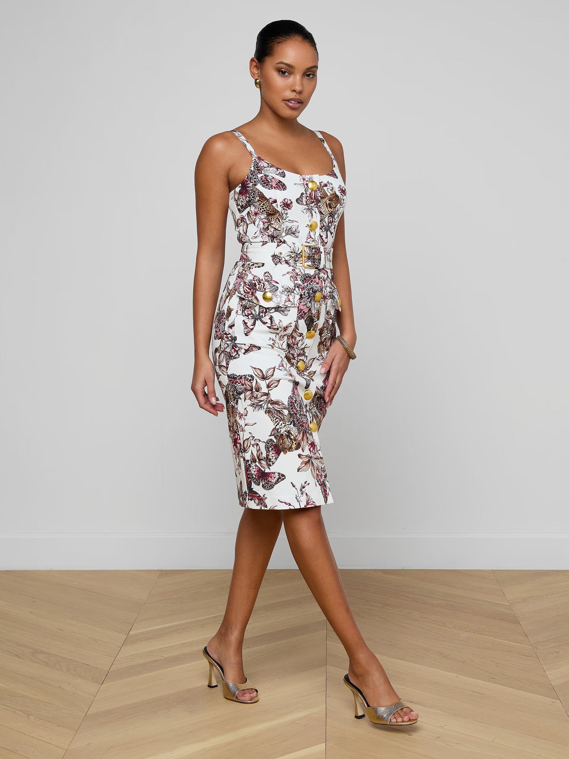 L'Agence Ida Dress White Multi Large Butterfly Jungle