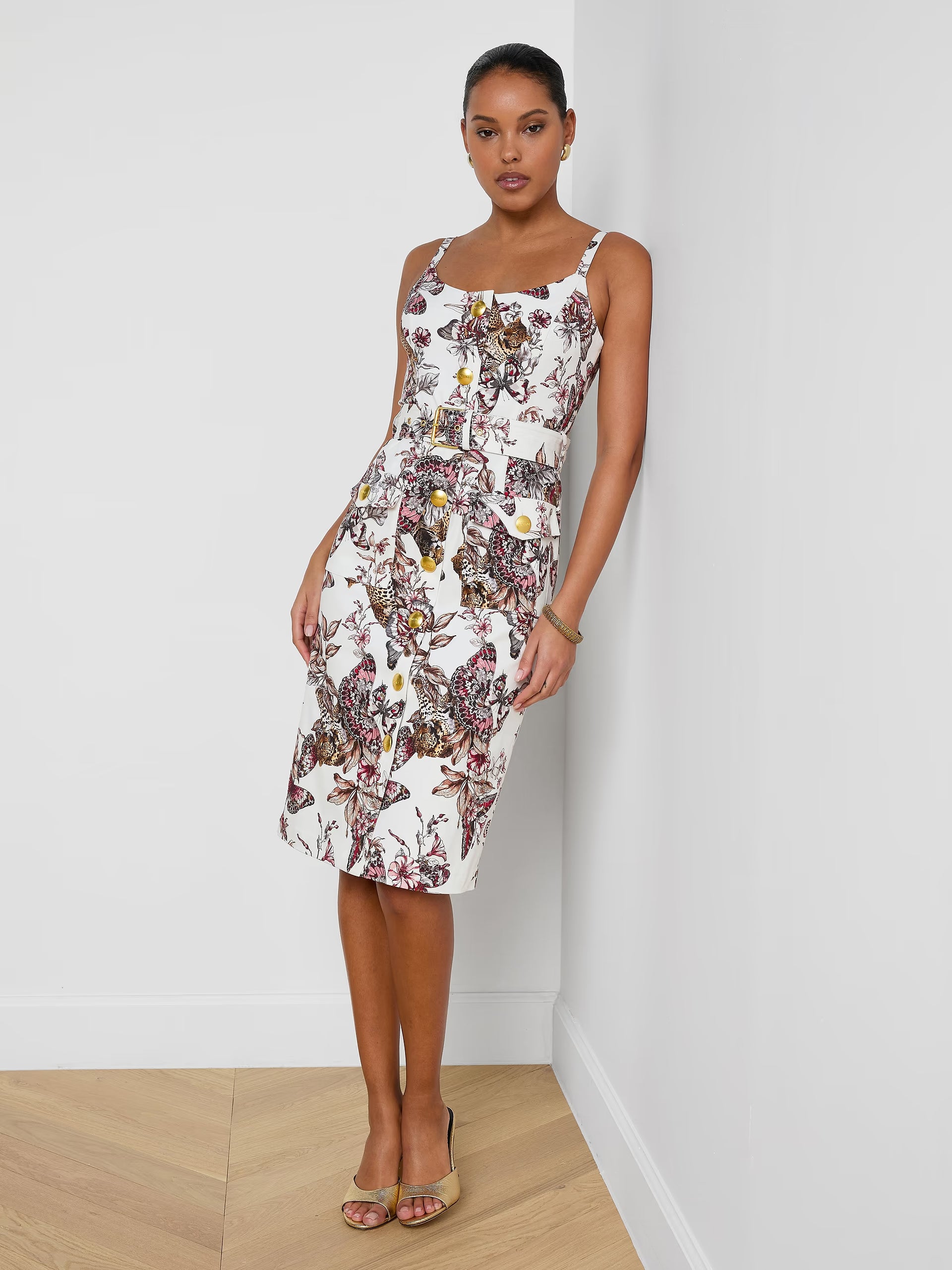 L'Agence Ida Dress White Multi Large Butterfly Jungle