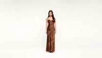 Robe longue à coupe biaisée L'Agence Sayla, beige à motif léopard javanais multicolore