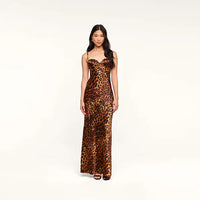 Robe longue à coupe biaisée L'Agence Sayla, beige à motif léopard javanais multicolore