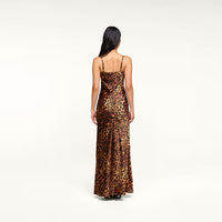 Robe longue à coupe biaisée L'Agence Sayla, beige à motif léopard javanais multicolore