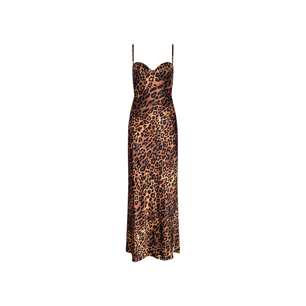 Robe longue à coupe biaisée L'Agence Sayla, beige à motif léopard javanais multicolore