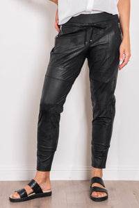 Raffaello Rossi Candy Faux Leather Jersey Jogger Pants Black