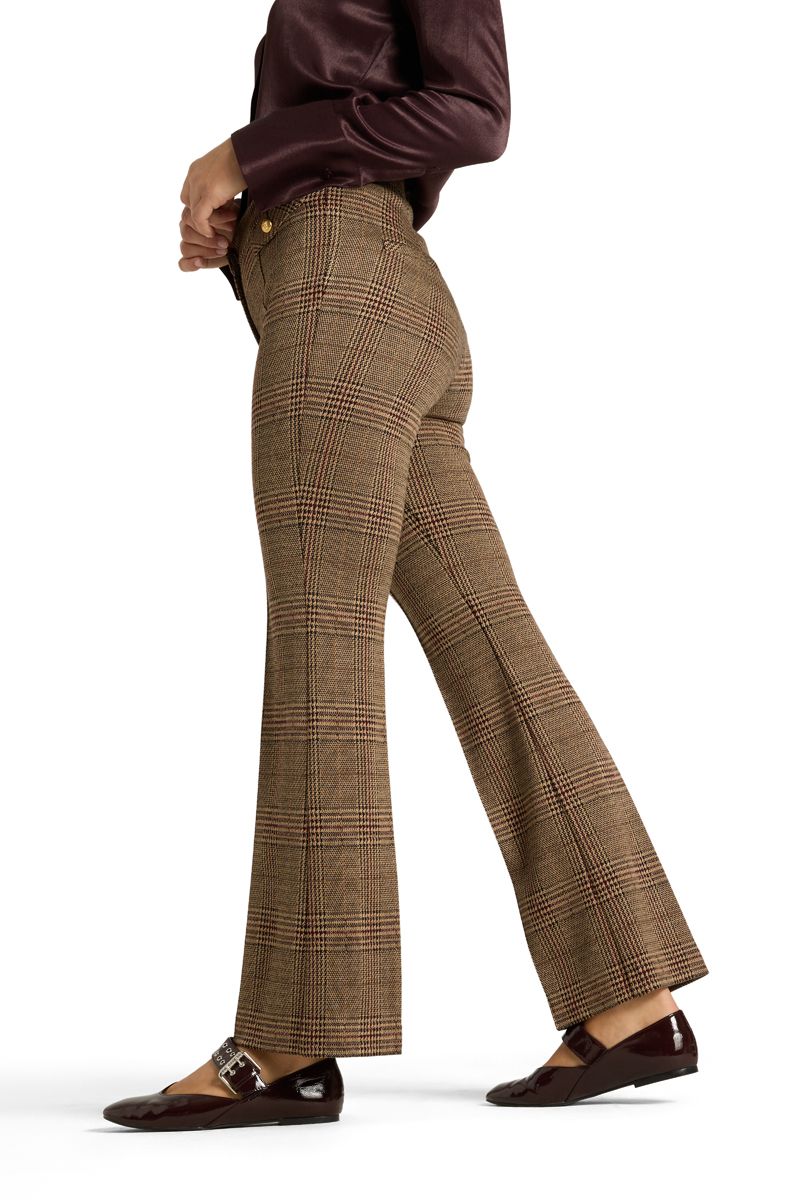 Cambio Fleur Cropped Check - Caramello/Burgundy
