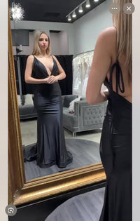 Jessica Angel Spaghetti Straps Low Back With Ruching Form Fitting Gown