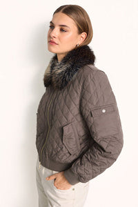 Riani Quilted Jacket With Faux Fur Collar - Ash