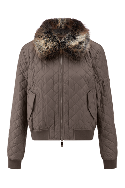 Riani Quilted Jacket With Faux Fur Collar - Ash