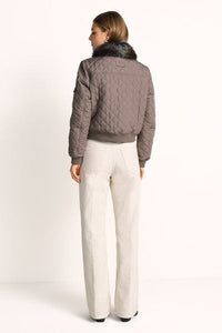 Riani Quilted Jacket With Faux Fur Collar - Ash
