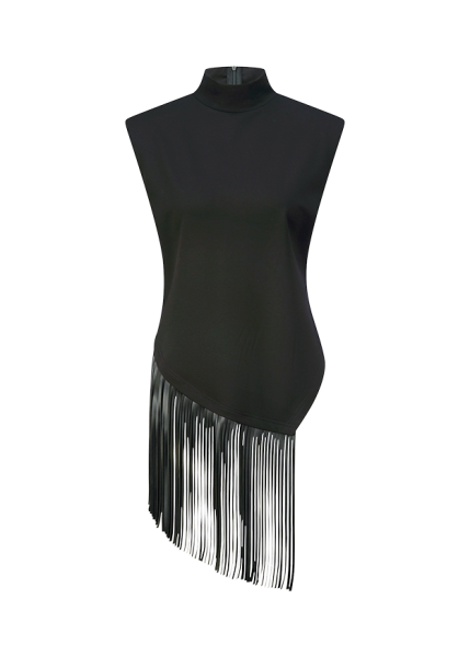 Riani Asymmetric Fringe Top Black