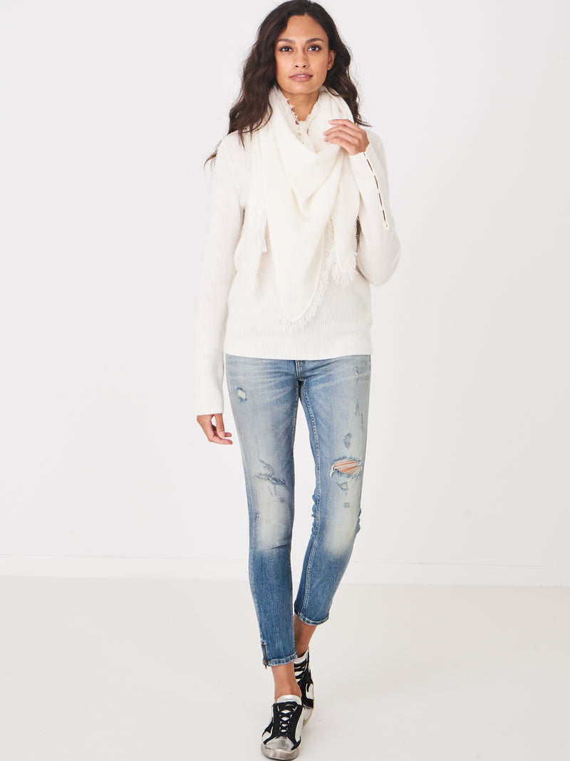 Repeat Triangular Cashmere Scarf With Fringes