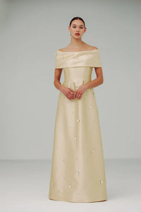 Catherine Regehr Roll Collar Gown with Scattered Gems