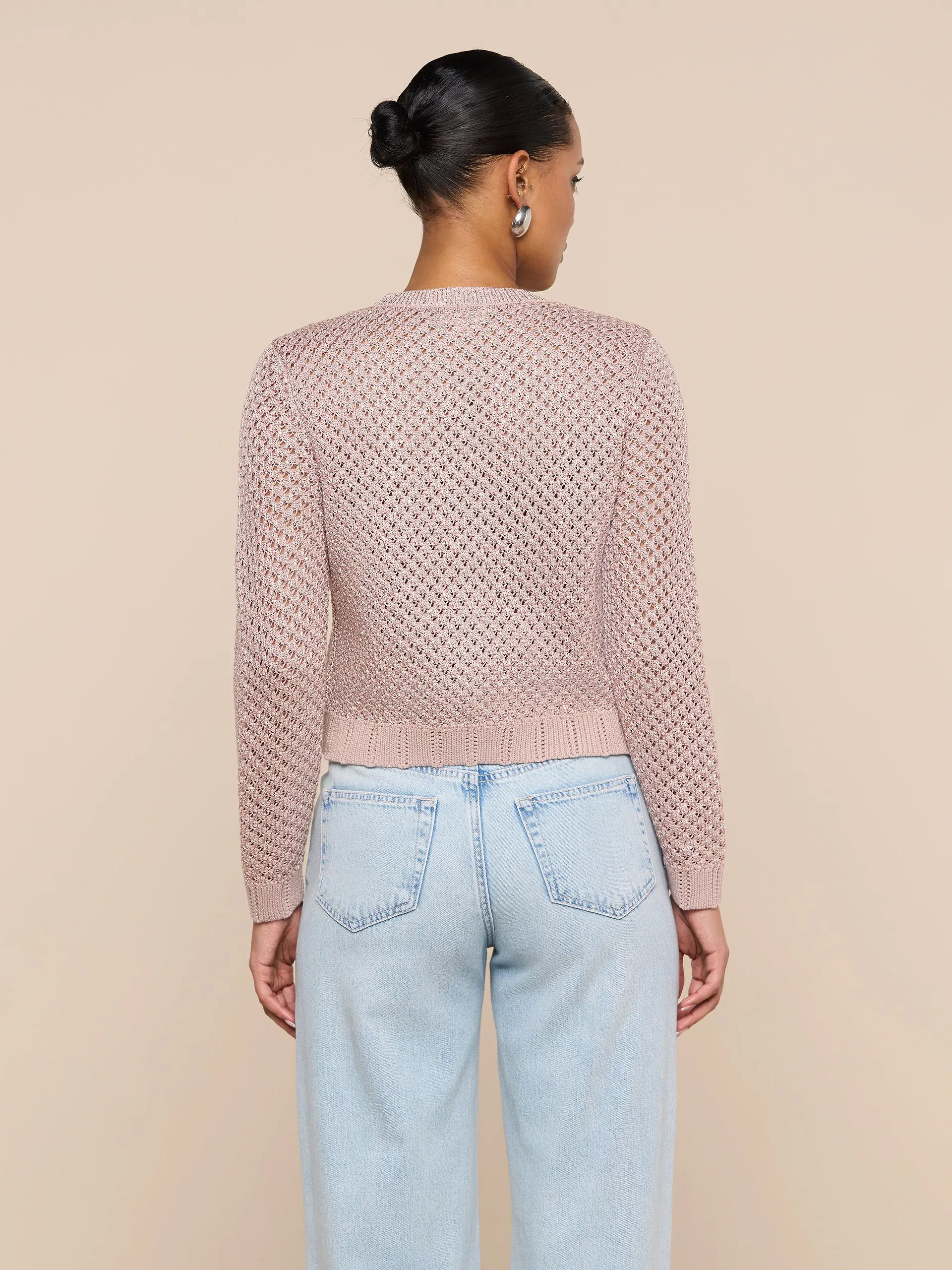 L'Agence Blanca Sequin Cardigan Adobe Rose