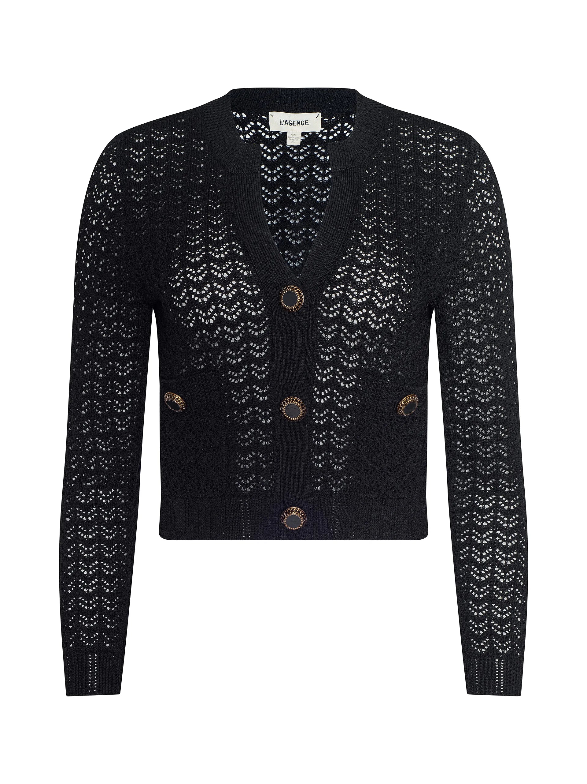Cardigan en maille pointelle Orla L'Agence Noir/Or