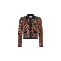 L'Agence Osiris Jacquard Collared Cardigan Tan Multi Javan Leopard