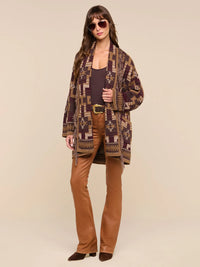 L'Agence Jair Jacquard Fringe Cardigan Dark Java/Burgundy Multi
