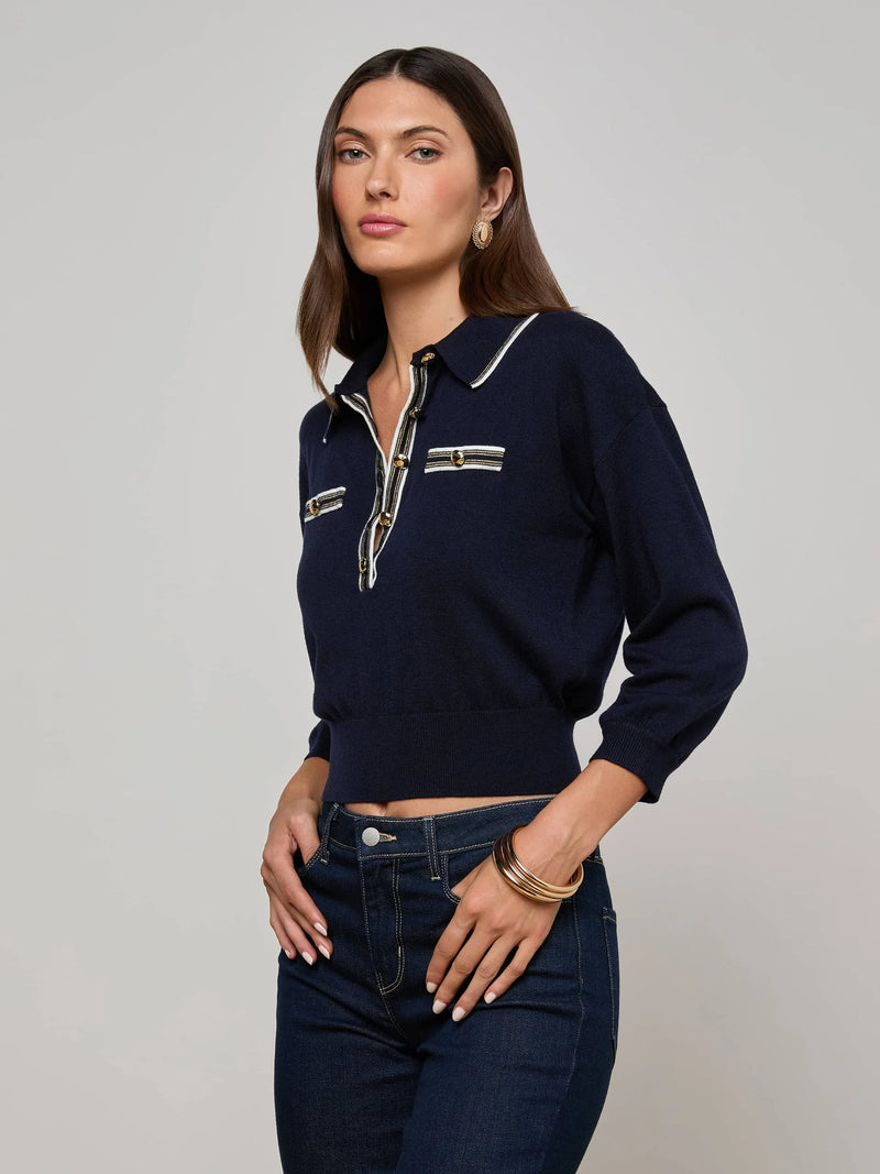 L'Agence Malaki Cropped Polo Sweater
