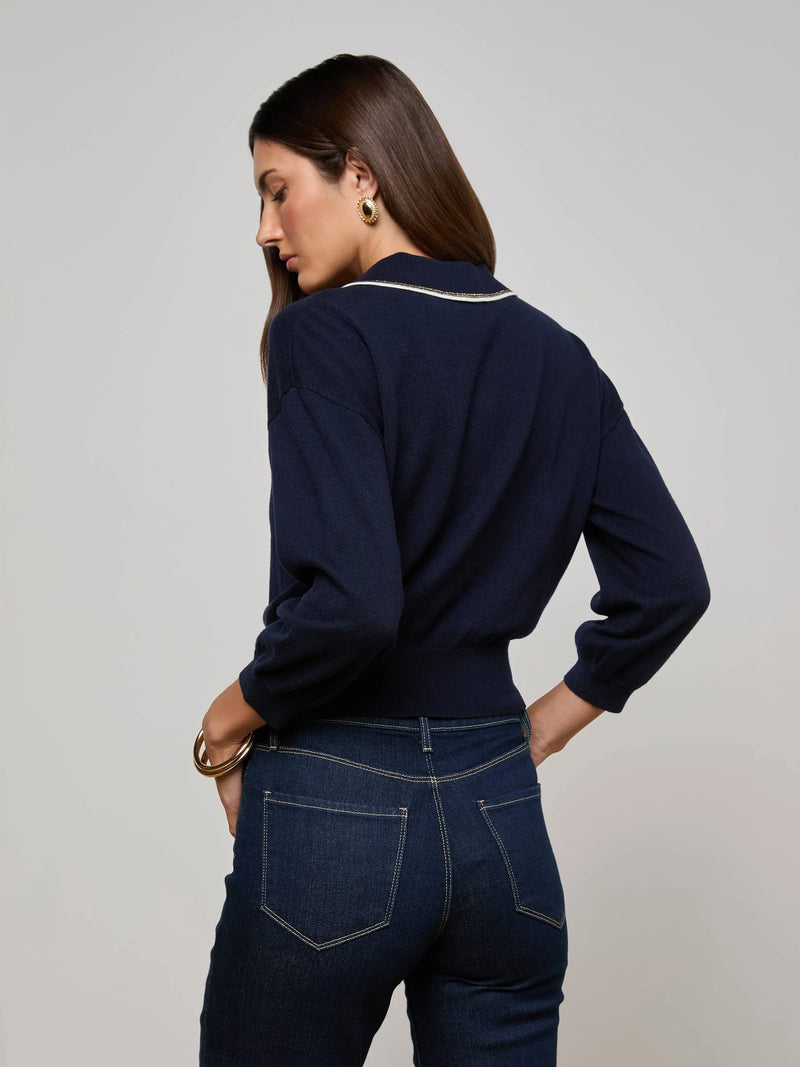L'Agence Malaki Cropped Polo Sweater