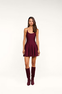 L'Agence Lana Flare Knit Dress Merlot Red