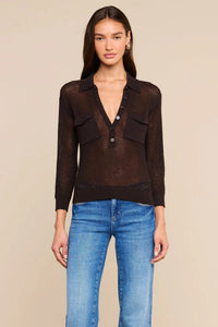 L'Agence Carine Pointelle Collared Sweater - Coffee Bean
