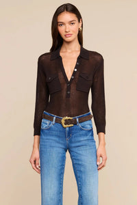 L'Agence Carine Pointelle Collared Sweater - Coffee Bean