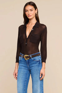 L'Agence Carine Pointelle Collared Sweater - Coffee Bean