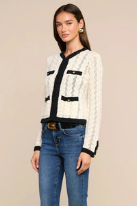 L'Agence Zephyra Pointelle Knit Cardigan - Ivory/Black