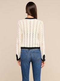 L'Agence Zephyra Pointelle Knit Cardigan - Ivory/Black