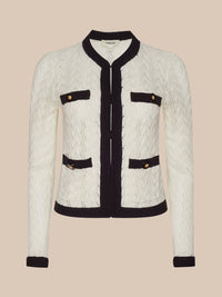 L'Agence Zephyra Pointelle Knit Cardigan - Ivory/Black