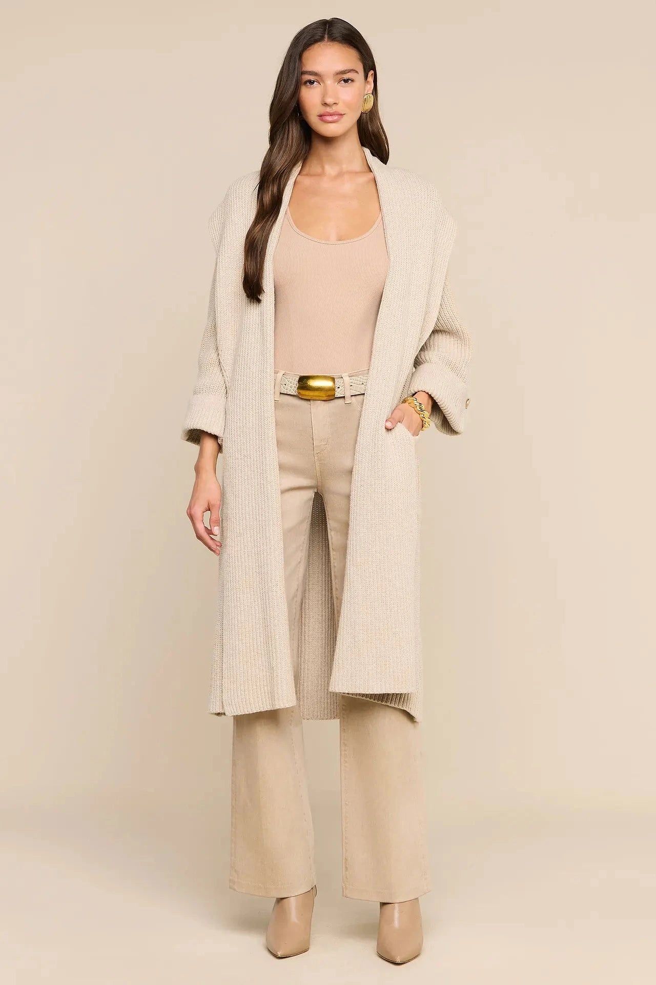 L'Agence Orielle Long Cardigan - Almond Milk