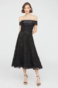 Theia Off Shoulder A Line Dress