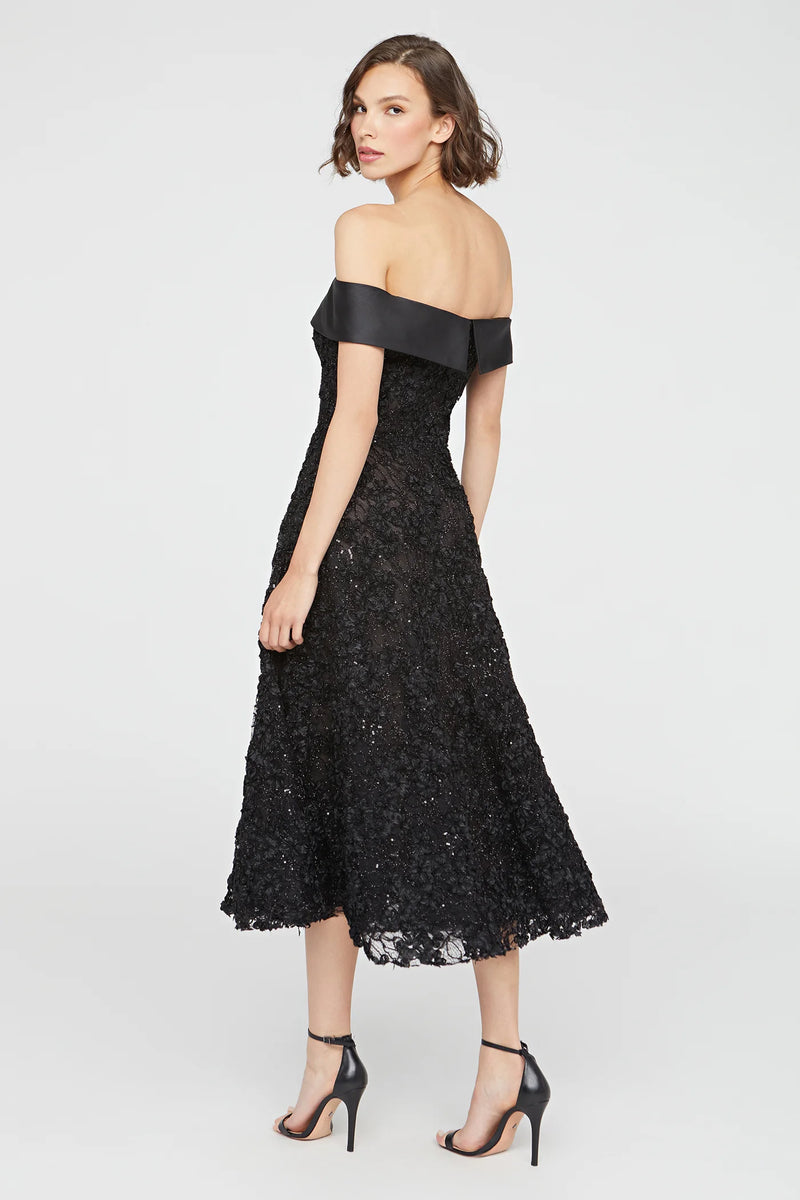 Theia Off Shoulder A Line Dress