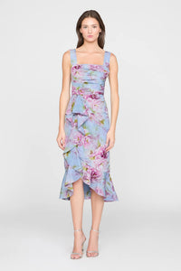 Theia Livia Robe en taffetas imprimé Glass Garden