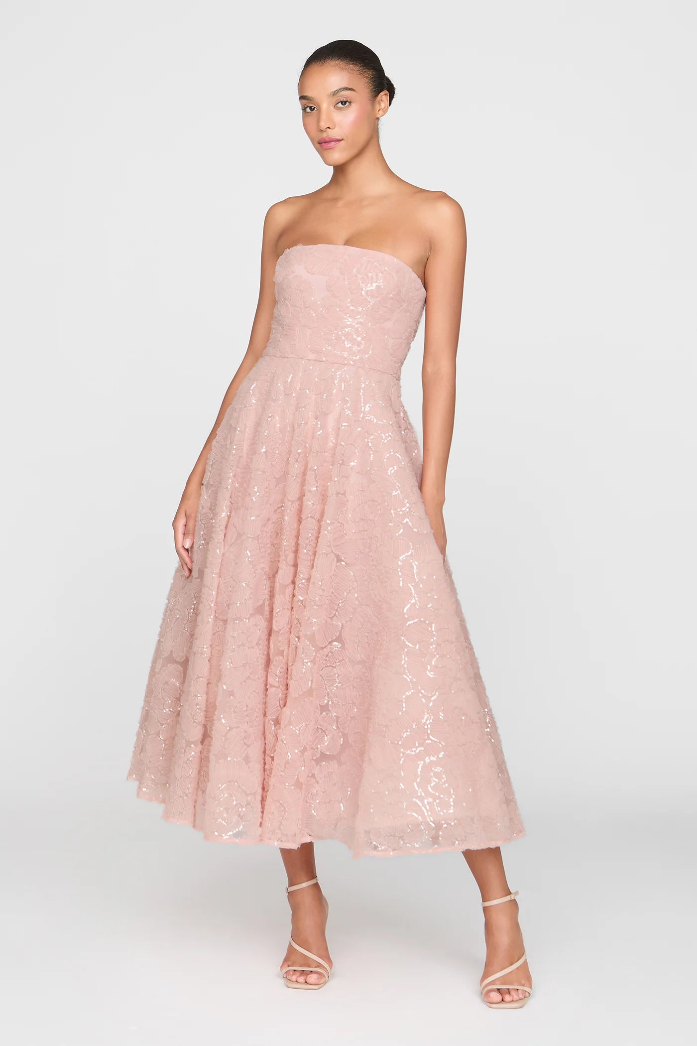 Theia Selina Robe cocktail bustier Poudre Blush