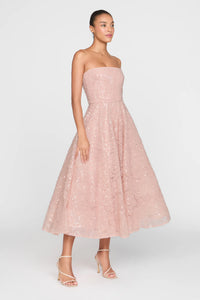 Theia Selina Robe cocktail bustier Poudre Blush