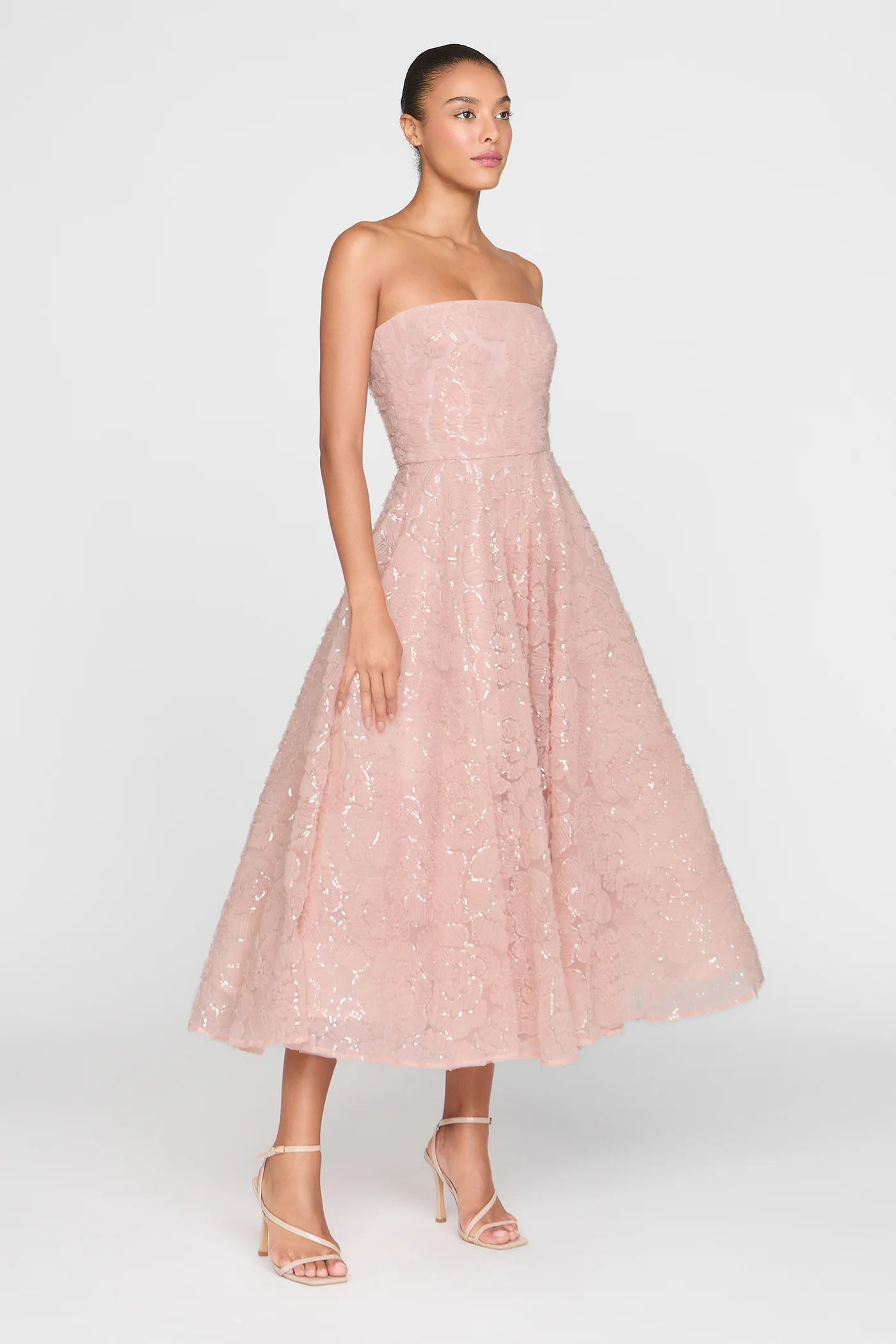 Theia Selina Robe cocktail bustier Poudre Blush
