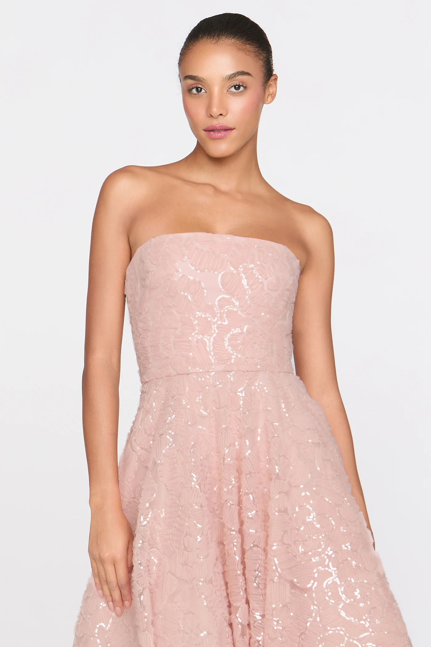 Theia Selina Robe cocktail bustier Poudre Blush