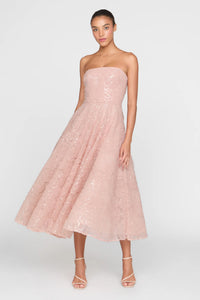 Theia Selina Robe cocktail bustier Poudre Blush