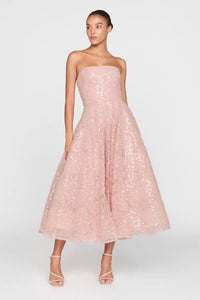 Theia Selina Robe cocktail bustier Poudre Blush