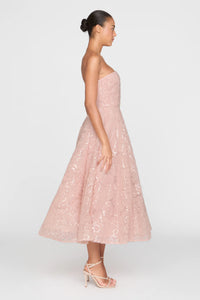 Theia Selina Robe cocktail bustier Poudre Blush