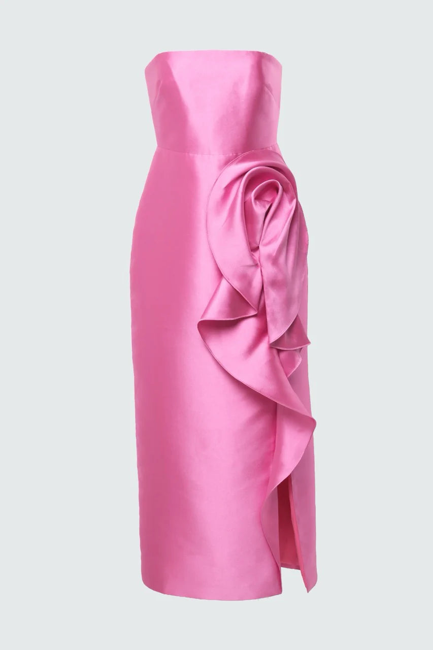 Theia Marla Robe drapée sculpturale Rose ensoleillé